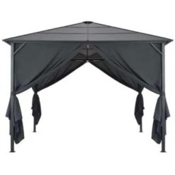 VidaXL Prieel Met Gordijn 3x3 M Aluminium Zwart -Bekend Tuinmeubelen Winkel 1000001222 0103