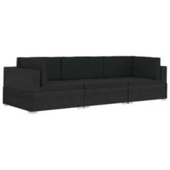 VidaXL 3-delige Loungeset Met Kussens Poly Rattan Zwart