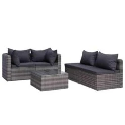 VidaXL 5-delige Loungeset Met Kussens Poly Rattan Grijs -Bekend Tuinmeubelen Winkel 1000002811 0102