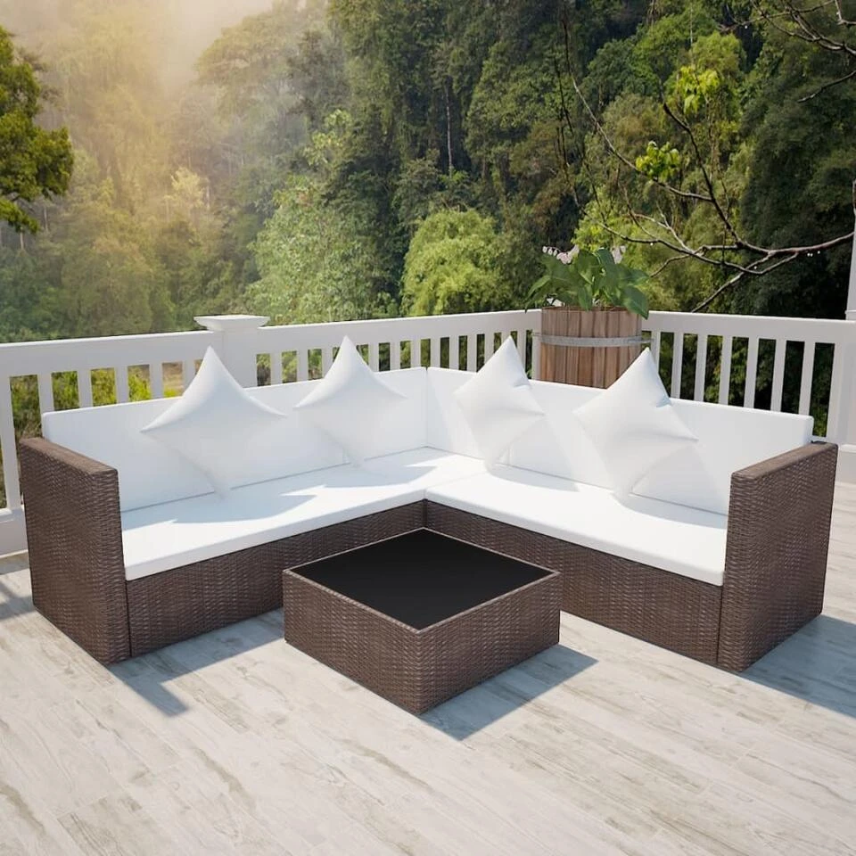 VidaXL 4-delige Loungeset Met Kussens Poly Rattan Bruin 4 VidaXL 4-delige Loungeset Met Kussens Poly Rattan Bruin - Afbeelding 2