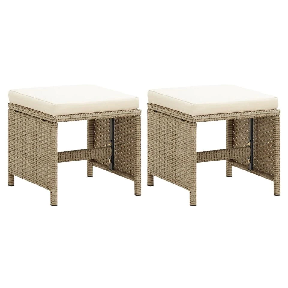 VidaXL Tuinkrukken 2 St Met Kussens Poly Rattan Beige 3 VidaXL Tuinkrukken 2 St Met Kussens Poly Rattan Beige