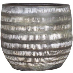 Floran Bloempot Lena - Bruin - Mat - Geribbeld - Keramiek - 20 X 17 Cm
