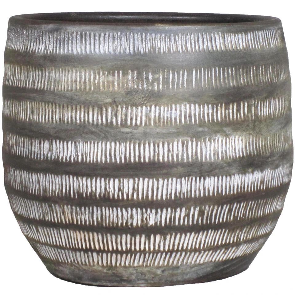 Floran Bloempot Lena - Bruin - Mat - Geribbeld - Keramiek - 20 X 17 Cm 3 Floran Bloempot Lena - Bruin - Mat - Geribbeld - Keramiek - 20 X 17 Cm