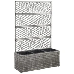 VidaXL Latwerkplantenbak Verhoogd Met Potten 83x30x130 Cm Rattan Grijs