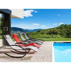 Beliani Tuinligstoel CARANO II - Beige Staal, Textiel -Bekend Tuinmeubelen Winkel 1000017797 0103