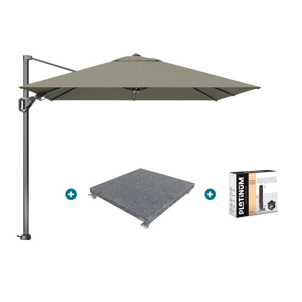 Platinum Voyager Zweefparasol T2 2,7x2,7 M. - Taupe Met Voet En Hoes 3 Platinum Voyager Zweefparasol T2 2,7x2,7 M. - Taupe Met Voet En Hoes