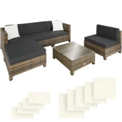 Tectake - Loungeset Incl. 2 Sets Kussenhoezen - Wicker - Naturel