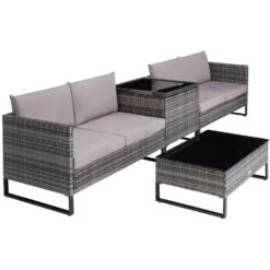 Tectake -Loungeset Ostuni - Wicker - Grijs -Bekend Tuinmeubelen Winkel 1000077874 0103