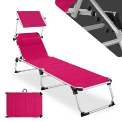 Tectake - Ligbed Lorella Aluminium- Incl. Verwisselbaar Hoofdkussen-pink