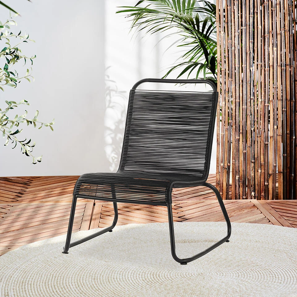 Relax Tuinstoel Met Voetenbank Lia Touw Zwart - 78x70x84 Cm - Touw - Zwart 4 Relax Tuinstoel Met Voetenbank Lia Touw Zwart - 78x70x84 Cm - Touw - Zwart - Afbeelding 2