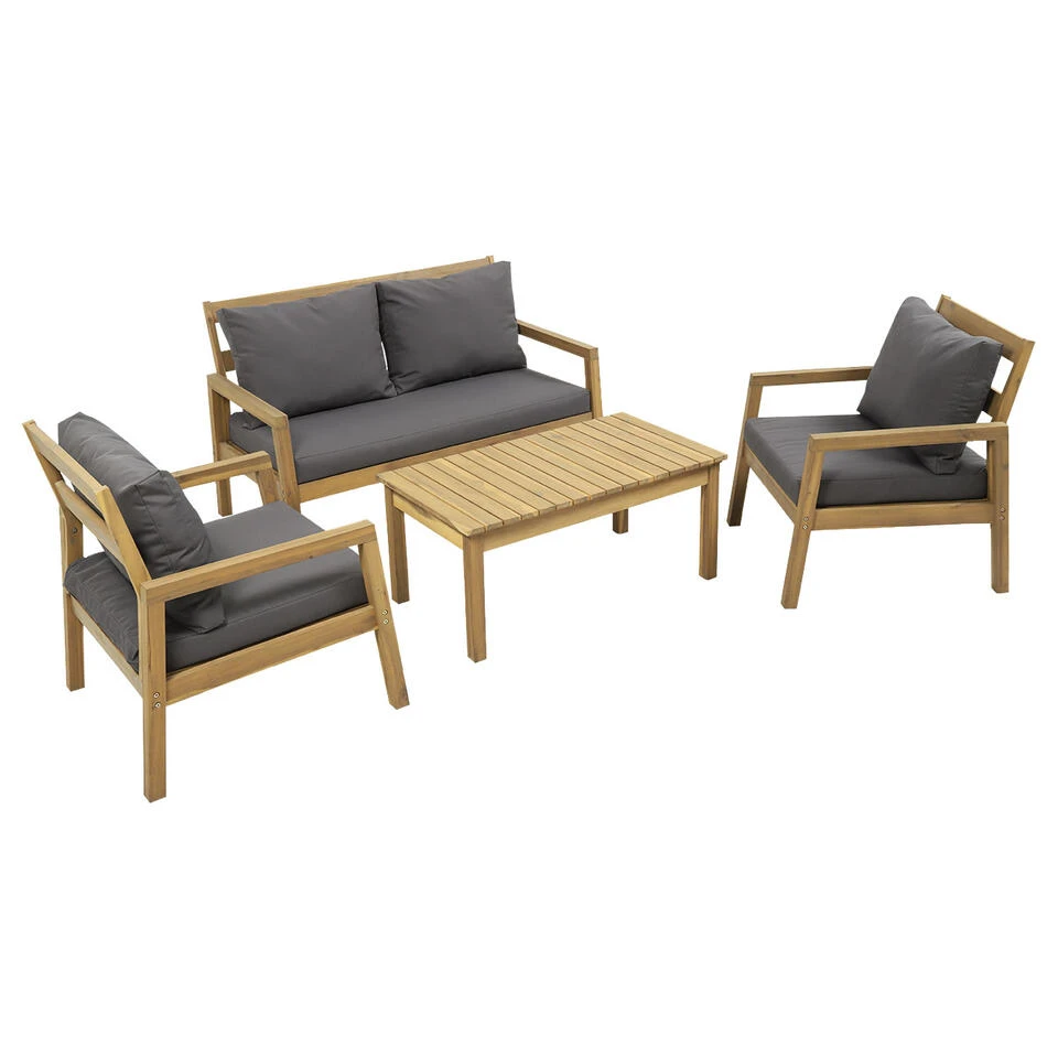 Happy Garden Buitenmeubelsets ARUBA - Grijs - Acacia 4 Happy Garden Buitenmeubelsets ARUBA - Grijs - Acacia - Afbeelding 2