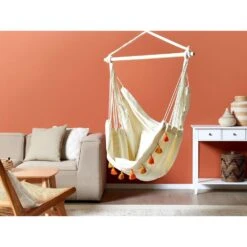 Beliani Hangstoel VARENA - Beige Katoen -Bekend Tuinmeubelen Winkel 1000096792 0103