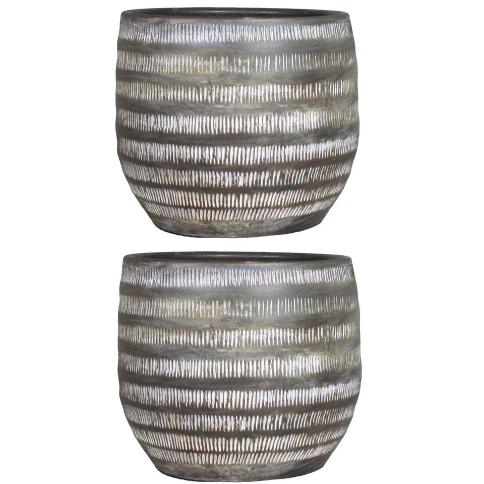 Floran Bloempot Lena - Bruin - Mat - Geribbeld - Keramiek - 20 X 17 Cm 4 Floran Bloempot Lena - Bruin - Mat - Geribbeld - Keramiek - 20 X 17 Cm - Afbeelding 2