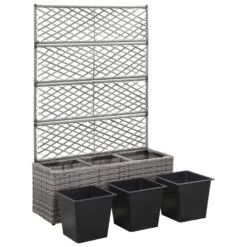 VidaXL Latwerkplantenbak Verhoogd Met Potten 83x30x130 Cm Rattan Grijs -Bekend Tuinmeubelen Winkel 7615f9226de24c43a7169601842a0b85