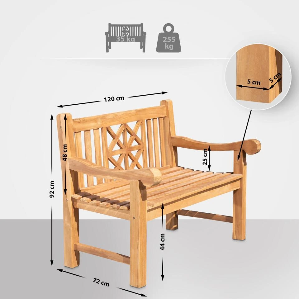 CLP Teakbank Florida 120 Cm 4 CLP Teakbank Florida 120 Cm - Afbeelding 2