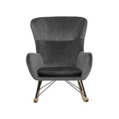 Beliani Schommelstoel ELLAN - Grijs Fluweel -Bekend Tuinmeubelen Winkel d62bec75d0834c28b7fb7c65256607da